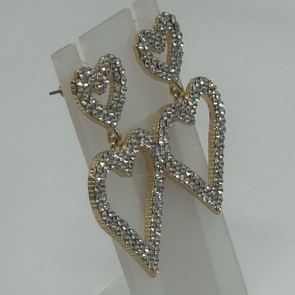 Open Heart Drop Dangle Earrings Made w/ Swarovski Crystal Gold Overlay - Picture 4 of 16